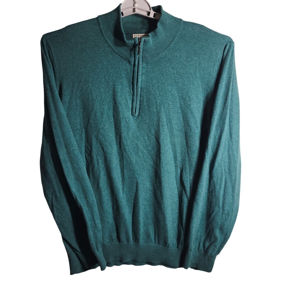 L.L.Bean Mens XXL REG Teal Blue‎ Cashmere Blend 1/4 Zip Sweater OUTDOOR